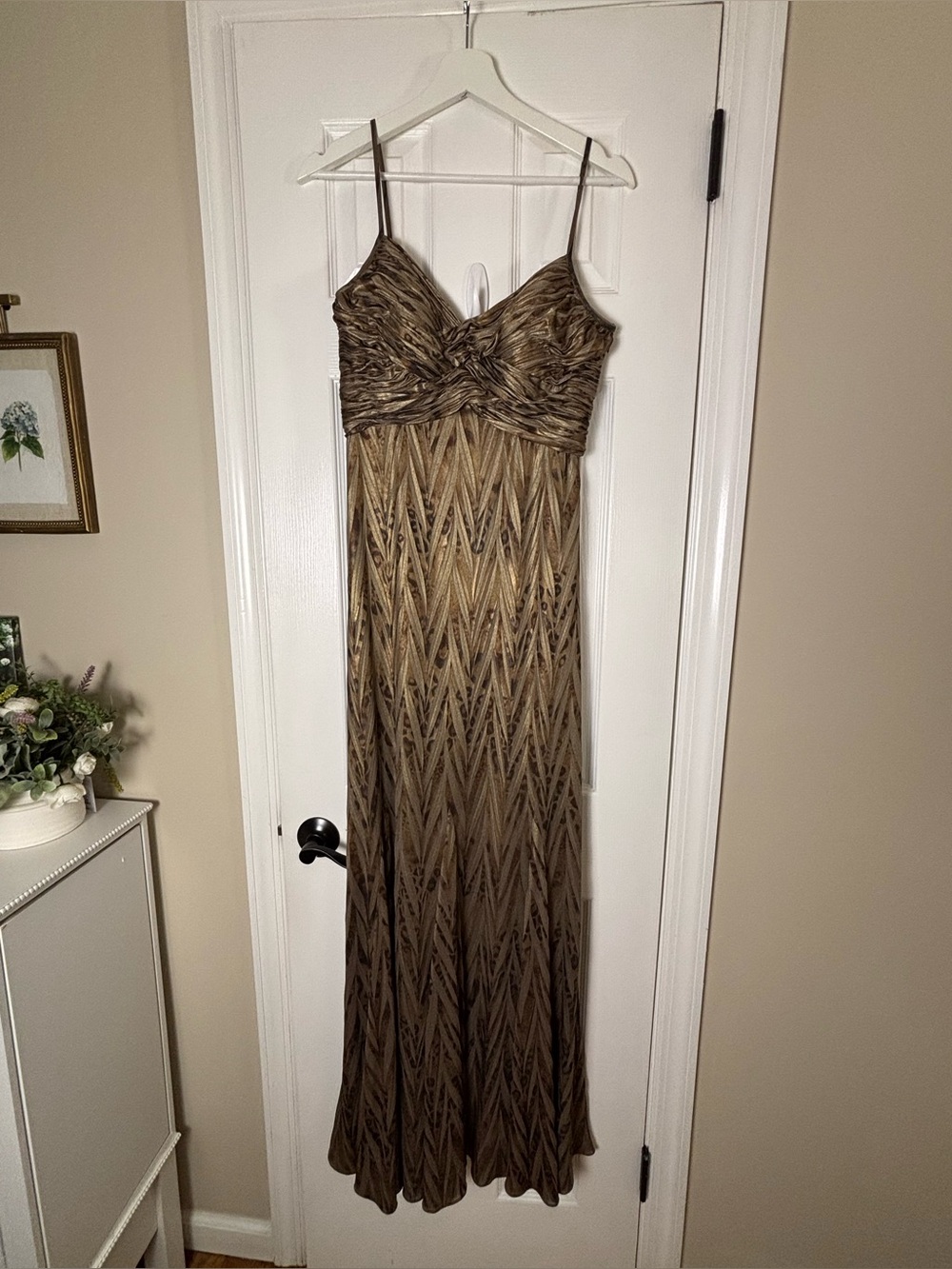 Alberto Makali Brown & Tan Patterned Maxi Dress with Spaghetti Straps
